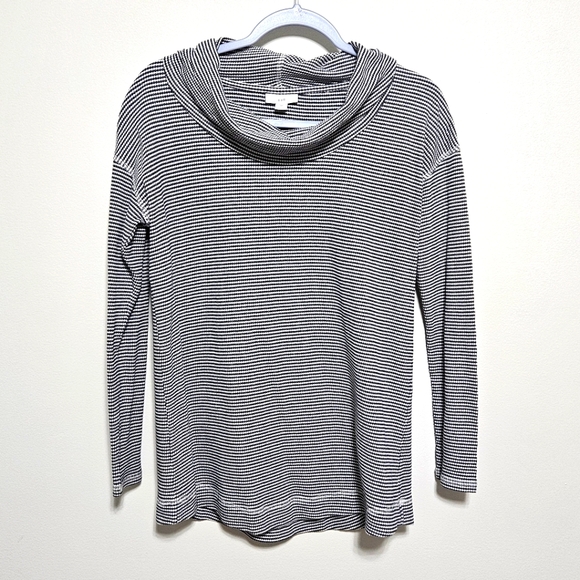 J. Jill Cotton Womens Relaxed Cowl Neck Cozy Top Cottagecore Gray White XS - Picture 3 of 13